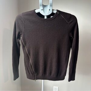 J Crew 100% Merino Wool Sweater M | Asymmetrical Zipper Chocolate Brown GUC